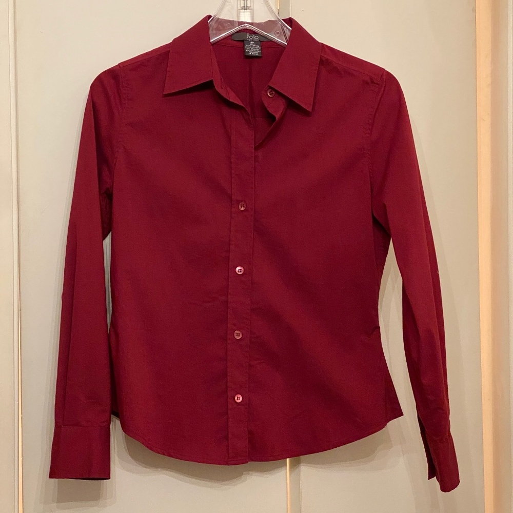Folio I Petites I Wine Red Button Down Blouse